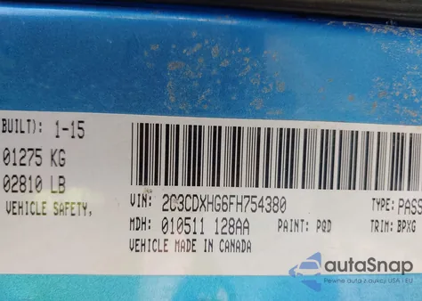 2015 Dodge Charger Sxt z USA, uszkodzony, nr VIN 2C3CDXHG6FH754380